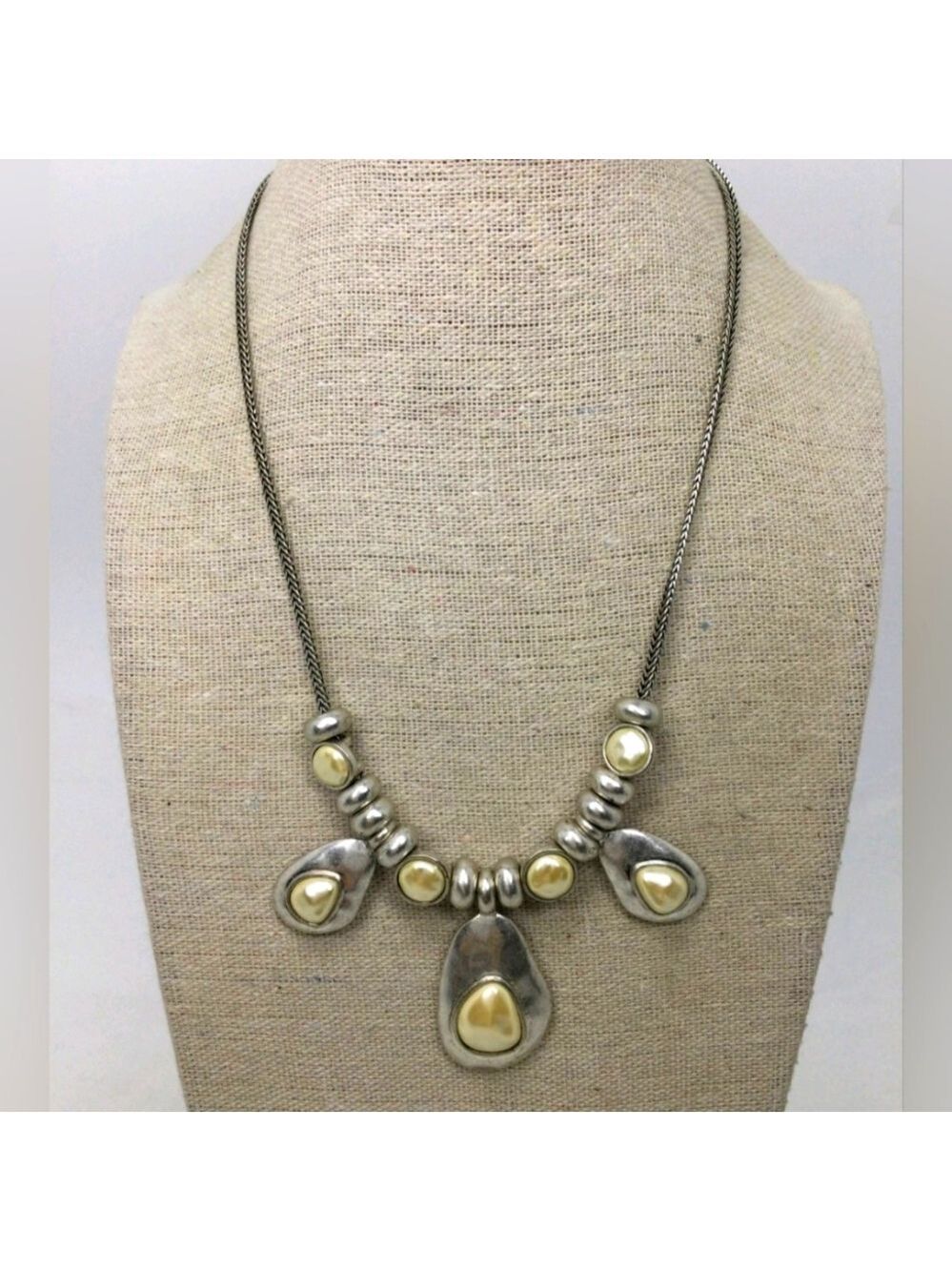 Lucky Brand Silvertone Faux Pearl Tear Drop Necklace